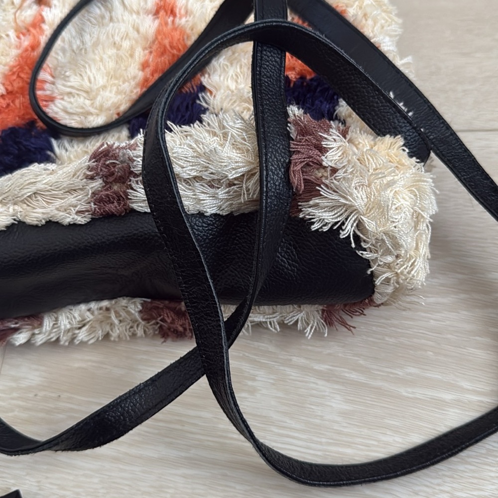 Cleobella Cream Shag Geometric Backpack with Orange, Pink, Navy & Brown Accents - Picture 9 of 12